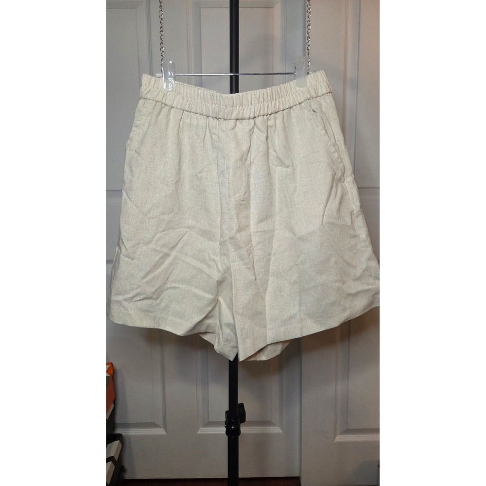 MUA Linen Blend High Waisted Elastic Shorts Cream Beige Size L